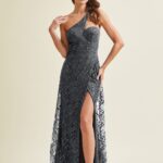 Vestido gris asimétrico de un hombro