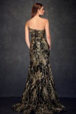 Vestido asimétrico negro con dorado - Image 4