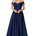 Vestido azul marino a los hombros en corte A