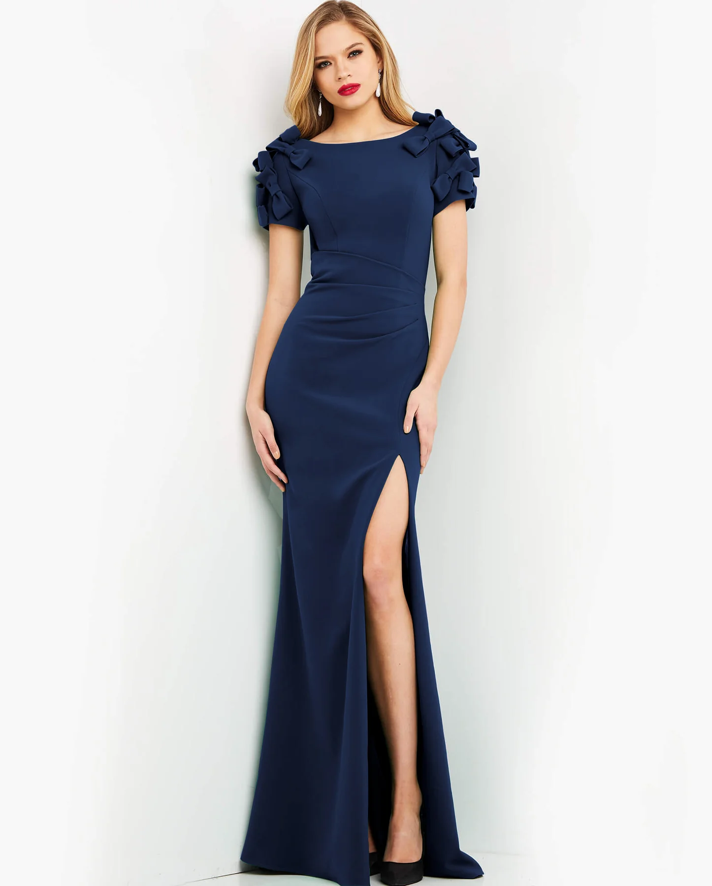 07011_navy__46206_1800x1800 Vestido azul marino con flores en manga corta - Image 1