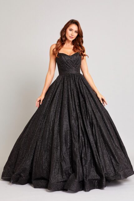 Vestido corte A color negro con lentejuela negra