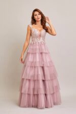 Vestido rosa palo de olanes