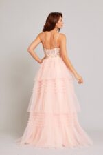 Vestido salmón de tul con pedrería - Image 4