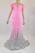 Vestido degradado color rosa a plata de lentejuela