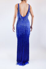 Vestido azul de pedrería colgante corte sirena con abertura - Image 2