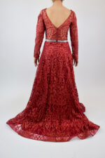Vestido rojo de estampado brilloso con cinto - Image 2