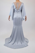 Vestido azul grisáceo con flores bordadas en corset - Image 3