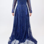 Vestido azul marino de manga larga con lentejuela