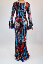 Vestido con líneas rojas, negras y azules de lentejuela - Image 2