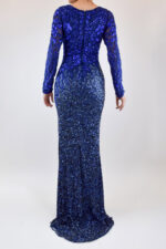 Vestido azul rey difuminado a azul marino de lentejuela y manga larga - Image 2