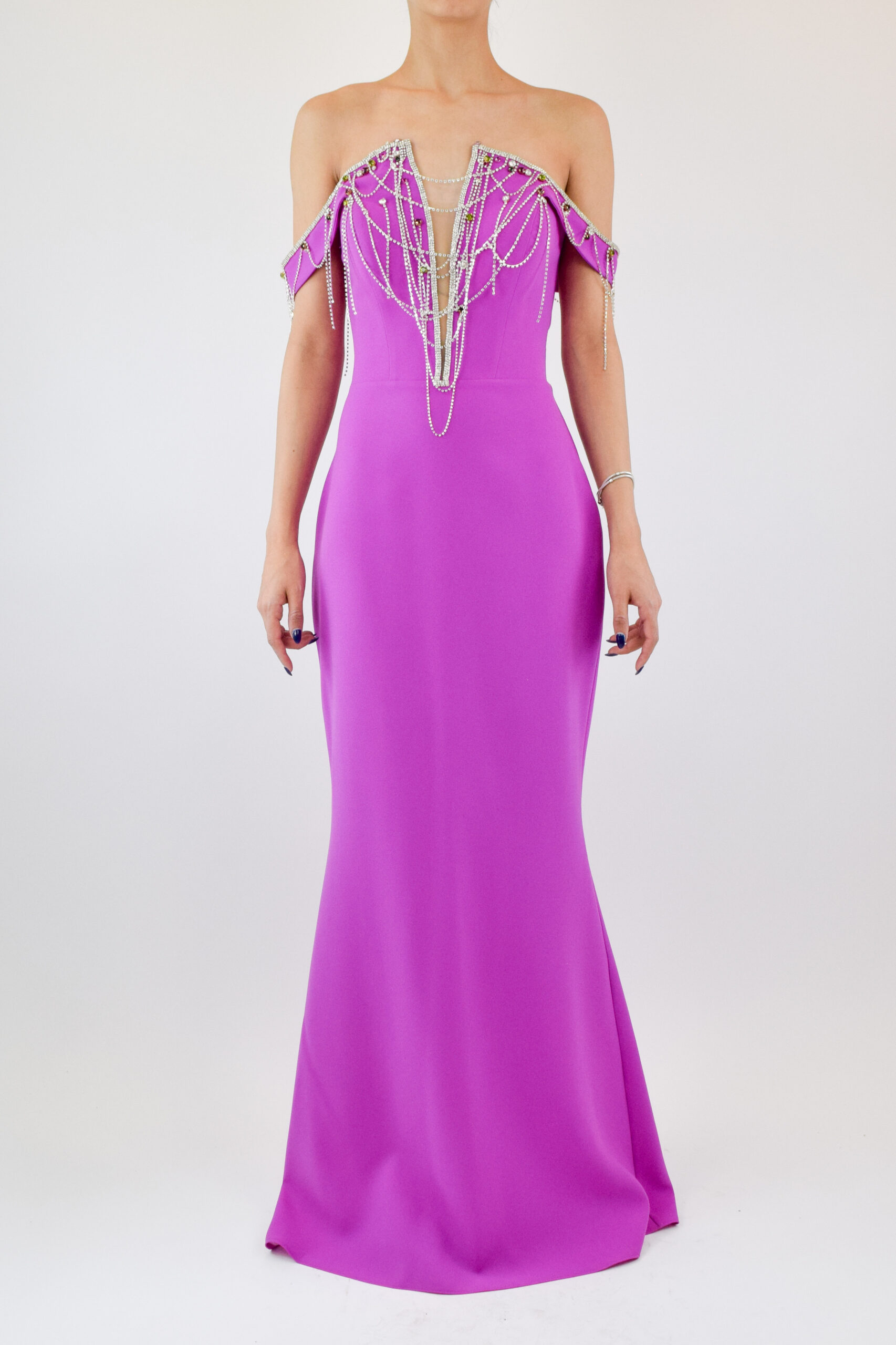 DSC_0687 Vestido morado de sirena con escote pronunciado y hombros caídos - Image 1
