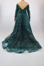 Vestido verde de hombros caídos en corte A con estampado - Image 2
