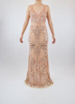 Vestido rose gold de sirena con lentejuela y pedrería
