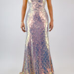 Vestido tornasol con lentejuela en diseño de rombos