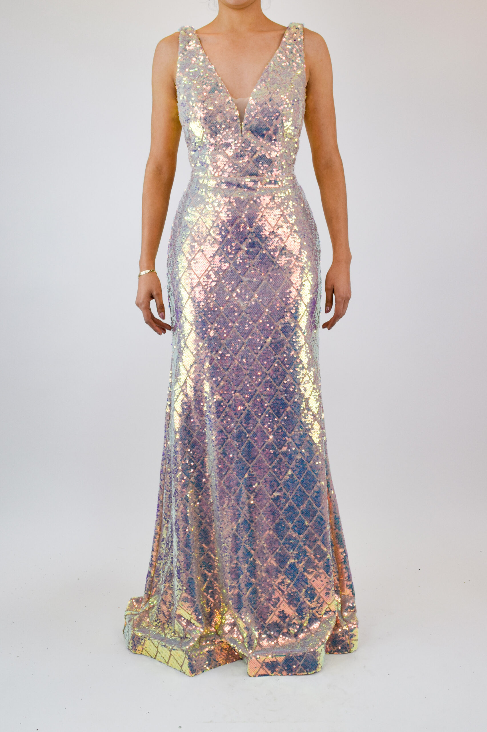 JH (3) Vestido tornasol con lentejuela en diseño de rombos - Image 1