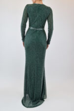 Vestido verde de manga larga con pedrería y abertura en pierna - Image 2