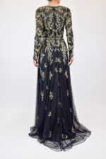 Vestido de manga larga negro con bordado dorado - Image 2