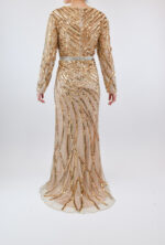 Vestido dorado de manga larga con líneas curveadas de lentejuela - Image 2