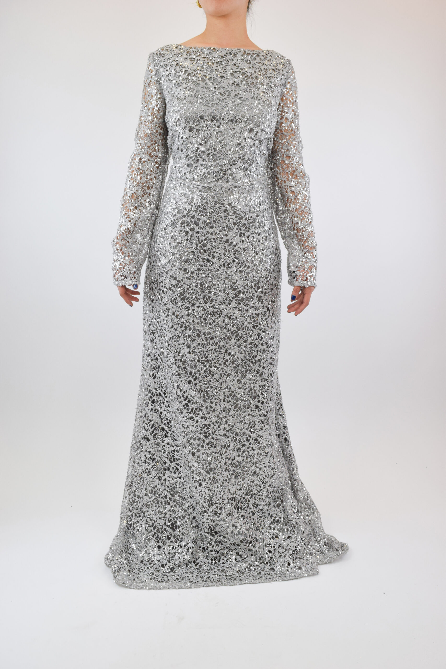 DSC_0551 Vestido sin espalda de sirena color plata con lentejuela - Image 1