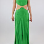 Vestido verde con argolla en abdomen y sin espalda