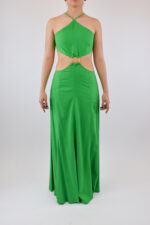 Vestido verde con argolla en abdomen y sin espalda