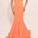 Vestido asimétrico naranja neon de lentejuela corte sirena