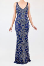 Vestido azul marino de cristales en corte sirena