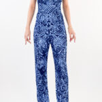 Jumpsuit azul de lentejuela con escote en v