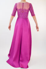 Vestido magenta con encaje y manga tres cuartos - Image 2