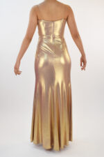 Vestido tornasol dorado con abertura en pierna - Image 2