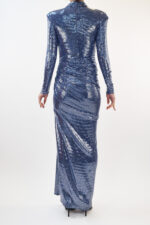 Vestido metálico corte sirena de manga larga con hombreras - Image 2