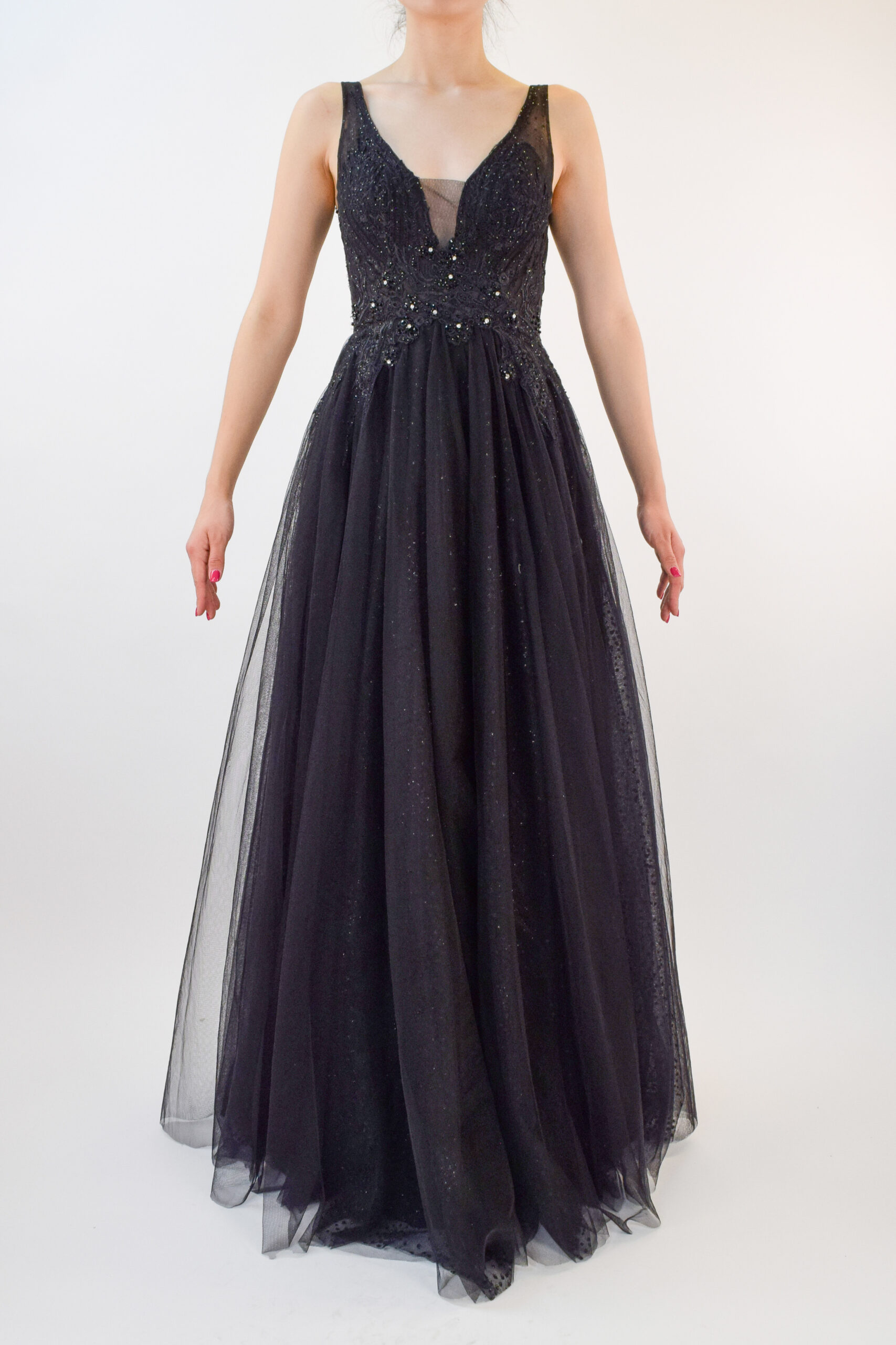 Rr3-01 Vestido negro liso con tirante y falda de tul - Image 1