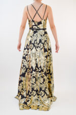 Vestido dorado con estampado floral en corte A - Image 2
