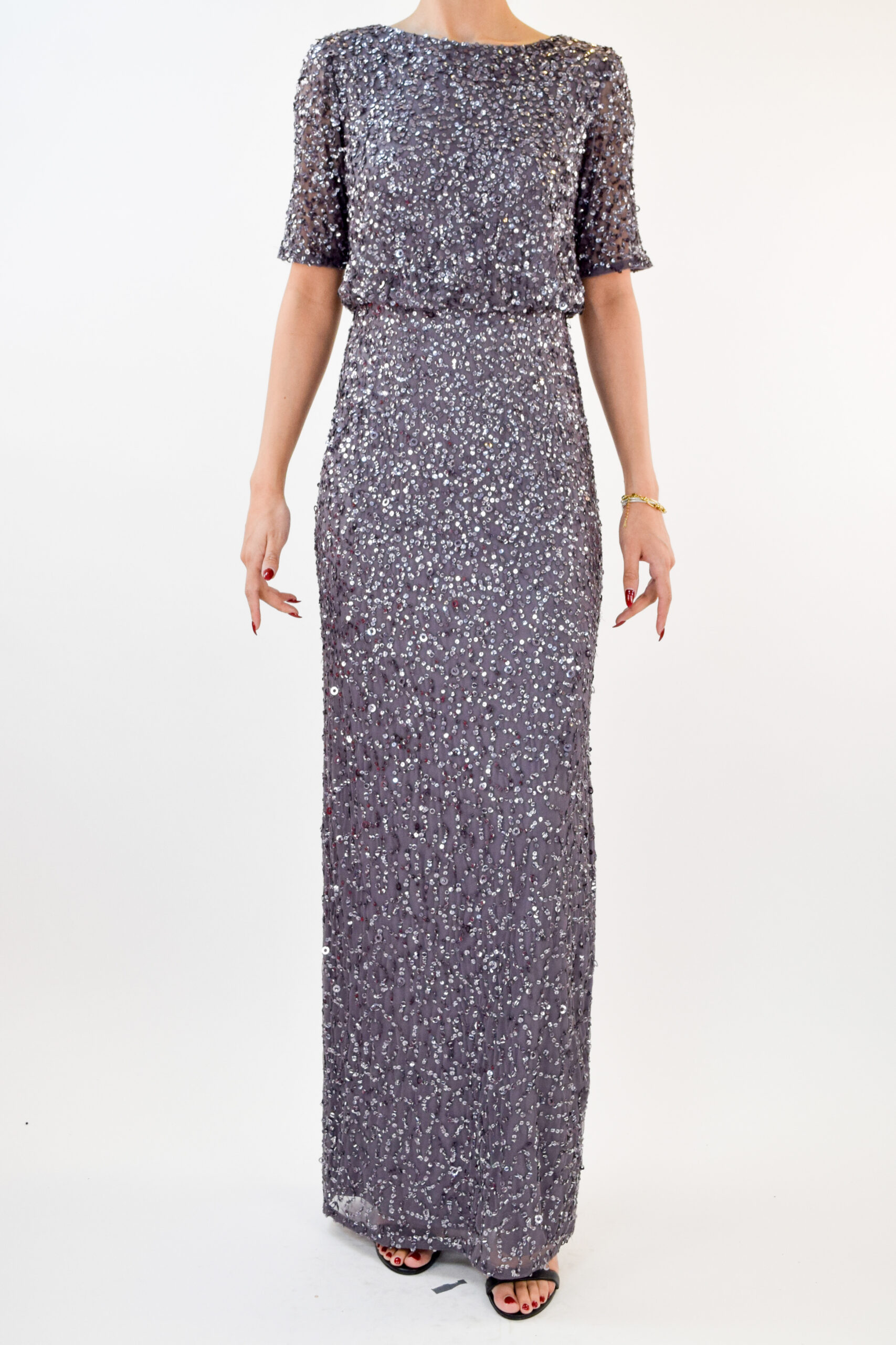 Rr3-33 Vestido morado de lentejuela y manga corta - Image 1