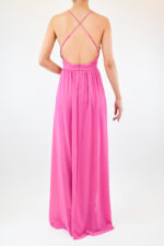 Vestido rosa con espalda cruzada y escote en V con tablones en busto - Image 2