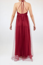 Vestido rojo de falda de tul con espalda cruzada y escote en V - Image 2