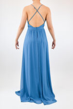 Vestido azul con espalda cruzada y escote en V con tablones en busto - Image 2