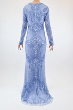 Vestido azul de manga larga con pedrería en tipo encaje - Image 2