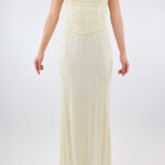 Vestido ivory de pedrería bordada en color amarillo pastel