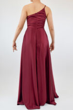 Vestido color vino de un hombro con encaje en ondas, falda en corte A - Image 2