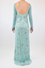 Vestido menta de manga larga con flores de pedrería bordada - Image 2